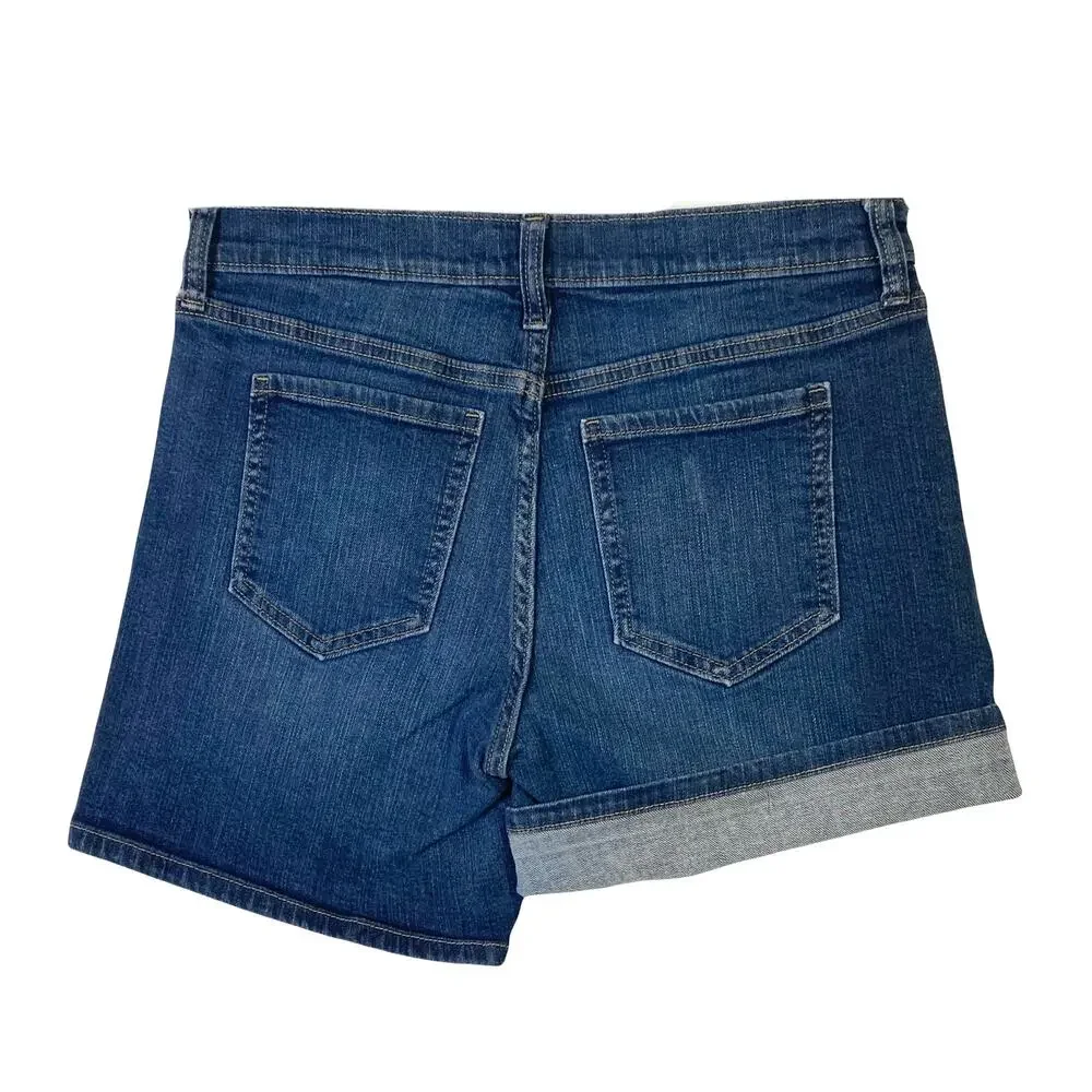 BANANA REPUBLIC Shorts Women 27/4 Blue Denim Dark-Wash Pocket Roll-Tab Chino